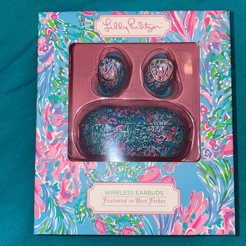 Lilly Pulitzer wireless earbuds NIB Amalfi Blue Best Fishes